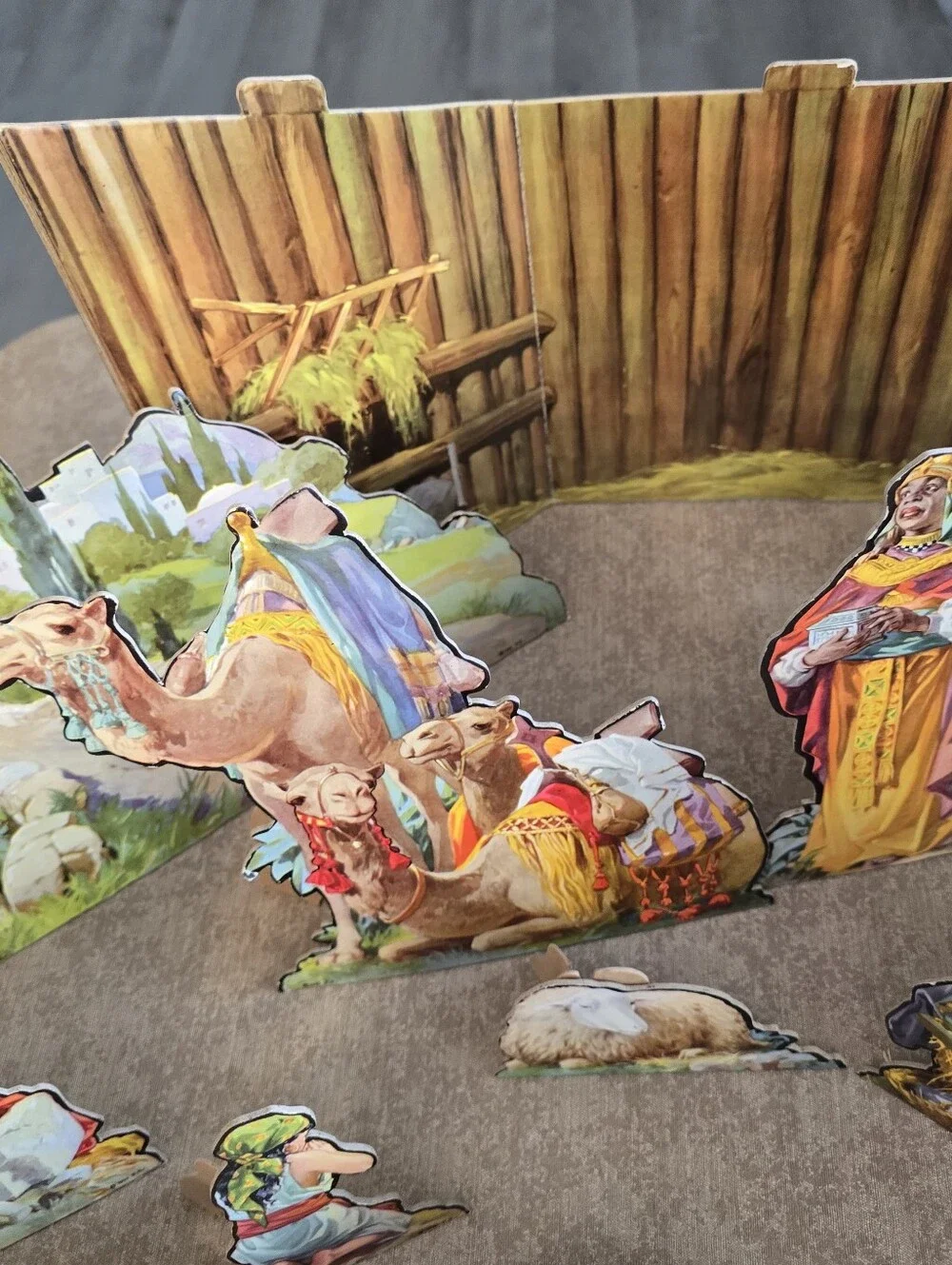 Vintage P. S. 1933 Christmas Manger Nativity Set Cardboard Cut Out NOT COMPLETE
